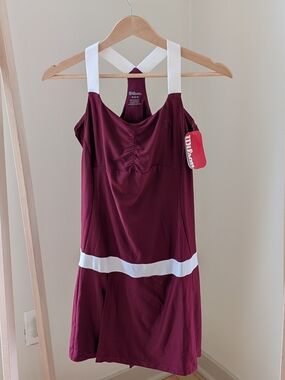 NWT Wilson Varsity Striped Tennis Mini Dress In Burgundy/White - M